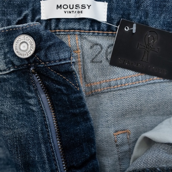 NEW Moussy Vintage Evelyn Straight High Wide Crop Frayed Jeans Blue Size 26 NWT - Picture 10 of 16